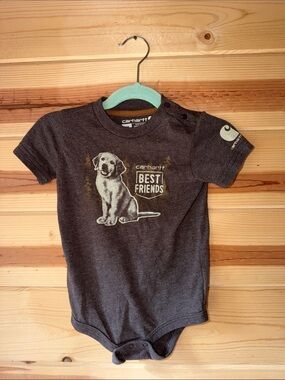 Carhartt Brown 'Best Friends' Puppy Graphic Baby Onesie